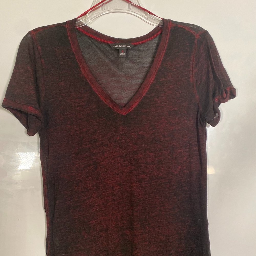 Wine and black sheer short-sleeved tunic
